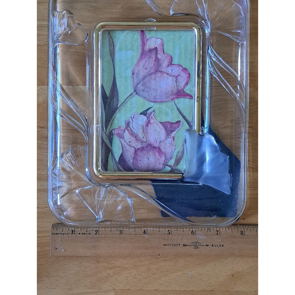 Vintage Mikasa 'Feelings' Crystal Wedding Photo Frame Frosted Ginkgo Leaf 4"X6" - Picture 4 of 10